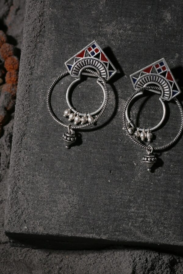 Studio Voylla Silver-Plated Oxidised Circular Drop Earrings