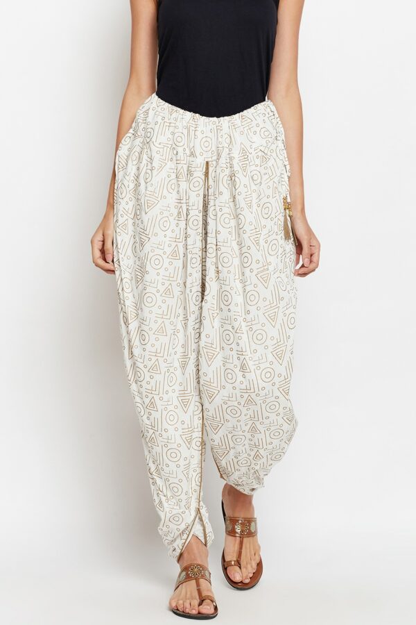 Studiorasa Women Off-White & Brown Printed Dhoti Pants