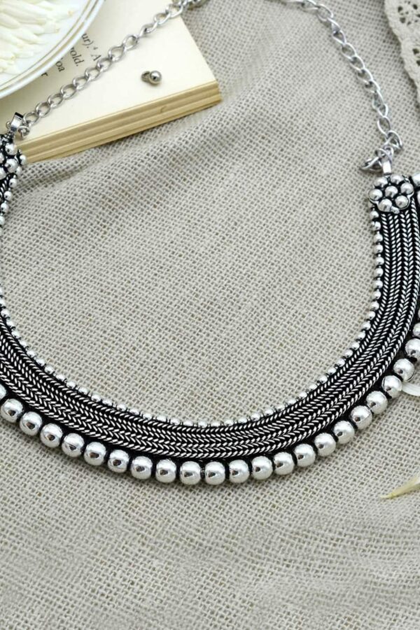 TEEJH Silver German Silver Silver-Plated Oxidised Necklace