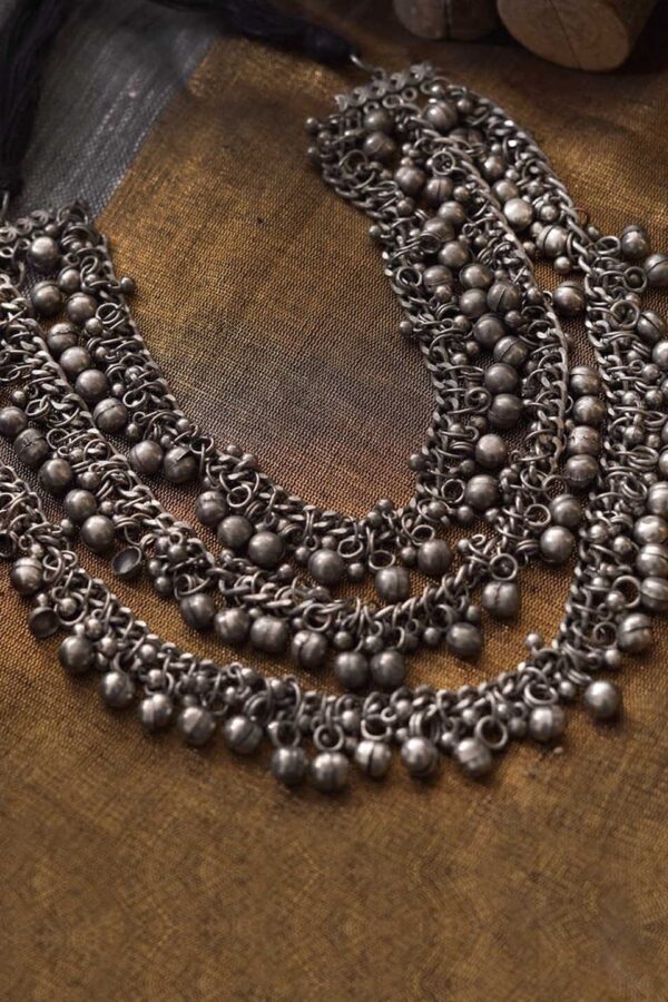 TEEJH Silver Silver-Plated Oxidised Layered Necklace