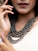TEEJH Silver Silver-Plated Oxidised Layered Necklace - Image 5
