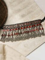 TEEJH Silver-Toned & Red Silver-Plated Oxidised Necklace