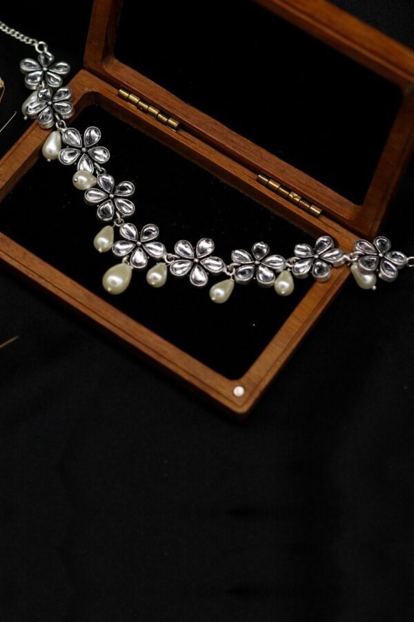 TEEJH Silver-Toned & White Brass Silver-Plated Oxidised Necklace