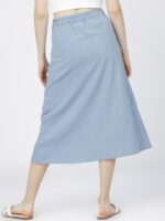 Tokyo Talkies Women Blue Solid Casual-Fit A-Line Midi Skirt - Image 4
