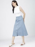 Tokyo Talkies Women Blue Solid Casual-Fit A-Line Midi Skirt - Image 5