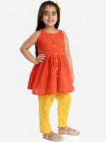 VASTRAMAY Girls Red Pure Cotton Kurta with Trousers - Image 3