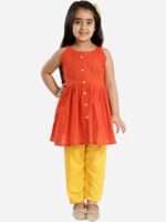 VASTRAMAY Girls Red Pure Cotton Kurta with Trousers - Image 5