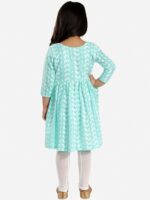 VASTRAMAY Girls Sea Green Embroidered Pure Cotton Kurta with Leggings - Image 5