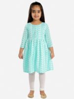 VASTRAMAY Girls Sea Green Embroidered Pure Cotton Kurta with Leggings - Image 6