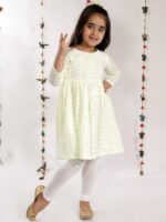 VASTRAMAY Girls Yellow Angrakha Pure Cotton Kurta with Trousers