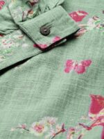 Varanga Blue & Pink Floral Puff Sleeved Crop Top - Image 6