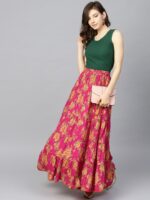 Varanga Magenta & Yellow Printed Flared Maxi Dress - Image 4