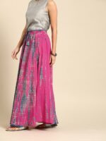 Varanga Pink and Blue Dyed Maxi Pure Cotton Flared Skirt - Image 2