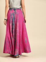 Varanga Pink and Blue Dyed Maxi Pure Cotton Flared Skirt - Image 3
