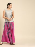 Varanga Pink and Blue Dyed Maxi Pure Cotton Flared Skirt - Image 4