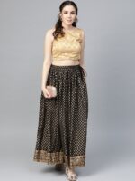 Varanga Women Black & Golden Printed Maxi Flared Skirt - Image 4