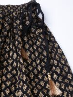 Varanga Women Black & Golden Printed Maxi Flared Skirt - Image 5