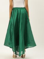 Vastraa Fusion Women Green Chanderi Solid Asymmetric Flared Maxi Skirt - Image 3