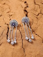 Voylla Silver-Plated Blue Contemporary Drop Earrings