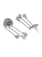 Voylla Silver-Plated Blue Contemporary Drop Earrings - Image 3