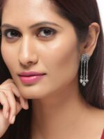 Voylla Silver-Plated Blue Contemporary Drop Earrings - Image 4