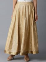 W Gold-Coloured Paisley Printed Flared Maxi Skirt