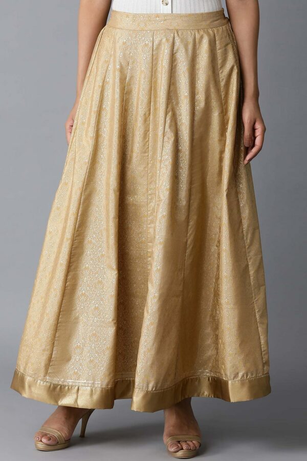 W Gold-Coloured Paisley Printed Flared Maxi Skirt