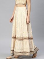 W Women Beige Printed Maxi Flared Skirt - Image 2
