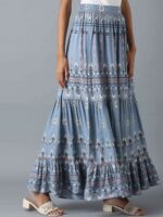 W Women Blue & White Printed Maxi Skirt - Image 2