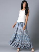 W Women Blue & White Printed Maxi Skirt - Image 5