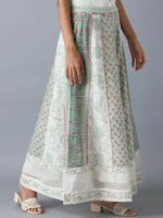 W Women Green & Pink Floral Printed Flared Maxi Skirt - Image 2