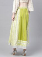 W Women Green & White Printed Maxi Flared Skirt - Image 3