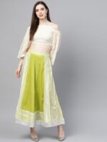 W Women Green & White Printed Maxi Flared Skirt - Image 4
