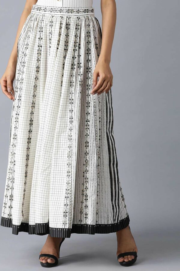 W Women Off White & Black Printed Flared Maxi Skirt