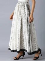 W Women Off White & Black Printed Flared Maxi Skirt - Image 3