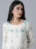 W Women Off White Floral Printed Kurta - Image 2