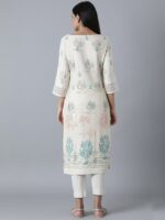 W Women Off White Floral Printed Kurta - Image 4