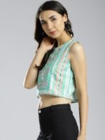 W Women Sea Green Printed Crop Top - Image 3