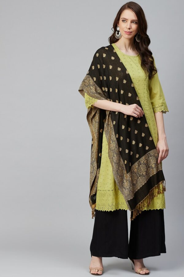 WEAVERS VILLA Women Black & Beige Woven Design Stole