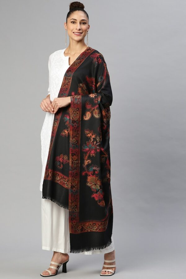 WEAVERS VILLA Women Black Floral Woven Design Shawl