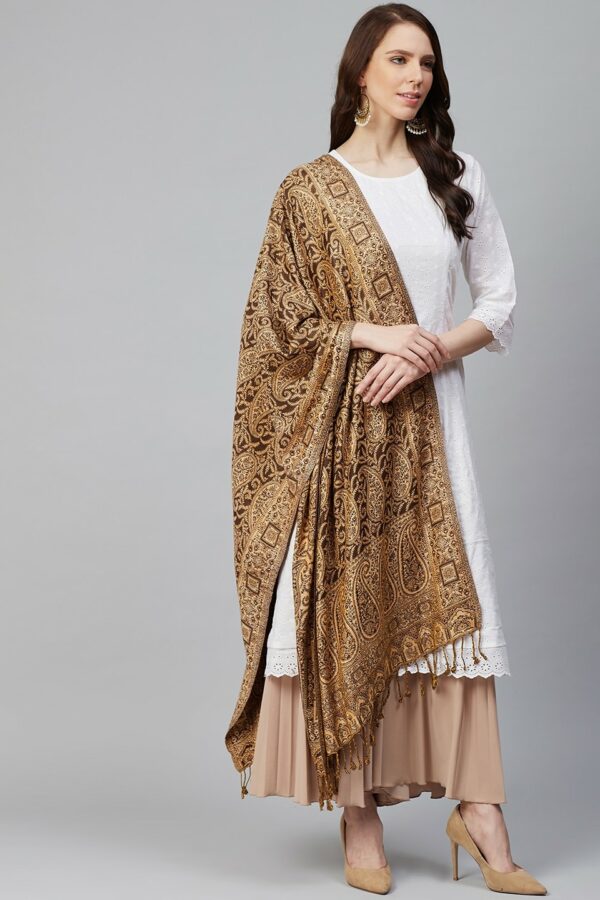WEAVERS VILLA Women Brown & Beige Woven Design Stole