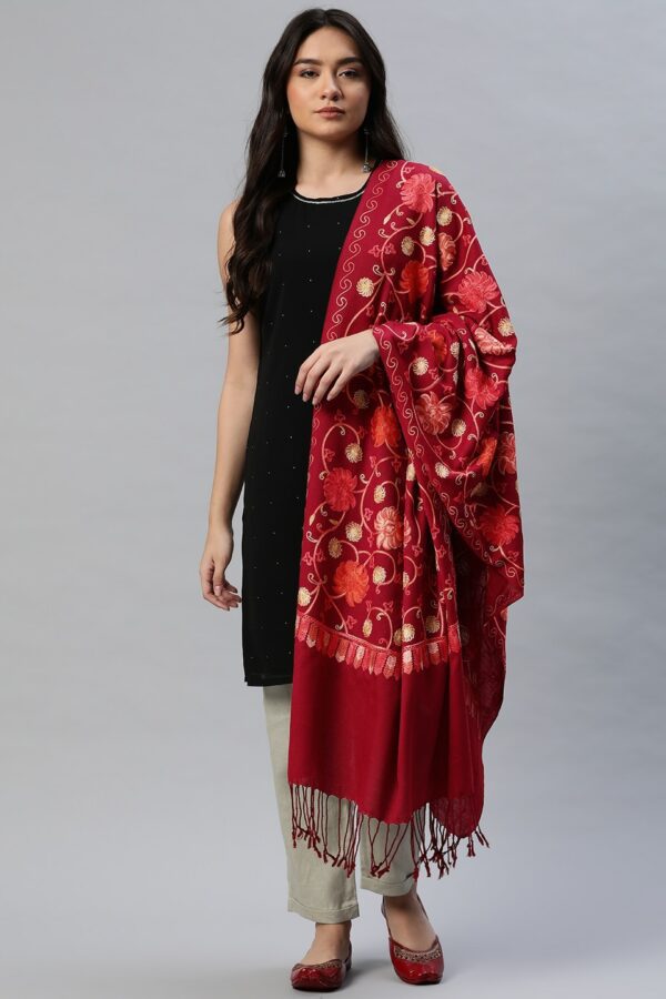 WEAVERS VILLA Women Maroon Printed Stole
