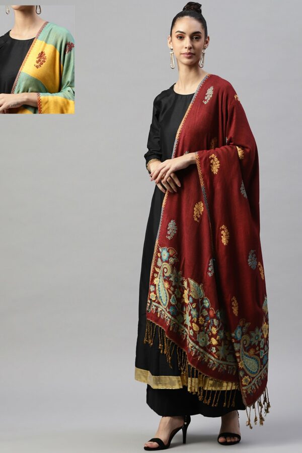WEAVERS VILLA Women Maroon Woven Design Stole