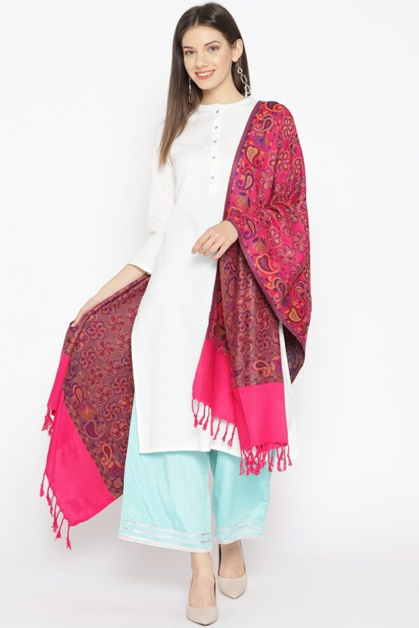 WEAVERS VILLA Women Pink & Blue Woven Design Stole