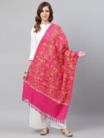 WEAVERS VILLA Women Pink & Orange Aari Work Paisley Embroidered Shawl