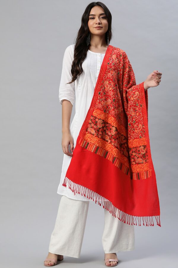 WEAVERS VILLA Women Red Printed Shawl