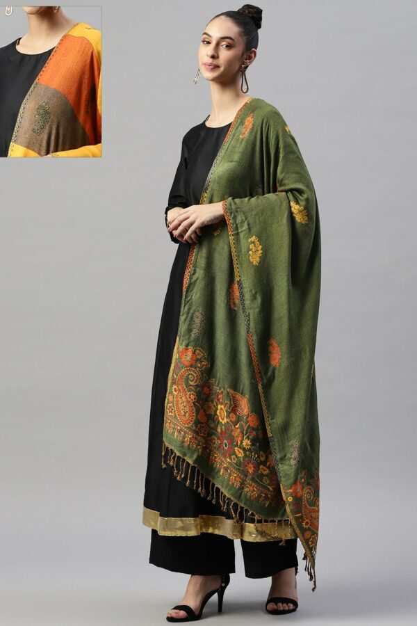 WEAVERS VILLA Women Sea Green Woven Design Stole