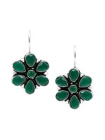 Yellow Chimes Green & Silver-Toned Floral Oxidized Drop Earrings - Image 2