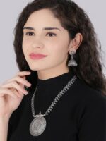 Yellow Chimes Oxidised Silver-toned Handcrafted Classic Design Long Jewellery Set - Image 5