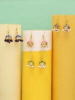 Yellow Chimes Pack Of 4 Gold-Toned Silver Plated Classic Meenakari Jhumkas Earrings
